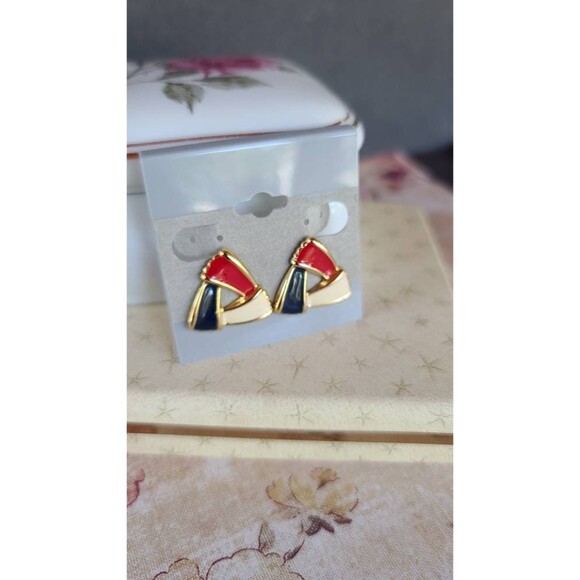 Patriotic Red White and Blue Enamel Stud Earrings - Picture 3 of 10